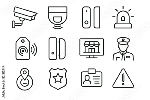 Retail icon door badge smart cctv security alarm store vector motion sensor