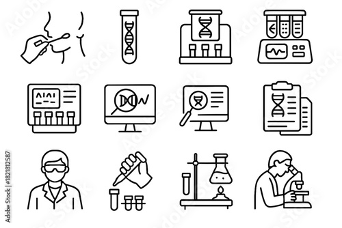 Setup vector report sequencing preparation lab research sample genetic technician icon observation