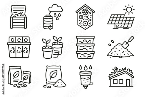 Urban habitat pollinator farming kit compost icon green icons seed vector water