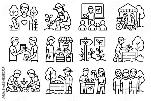 Kids delivery planting workshop vector garden icons class farming volunteer urban icon