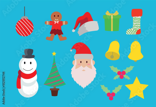 set of christmas vector cartoon icons