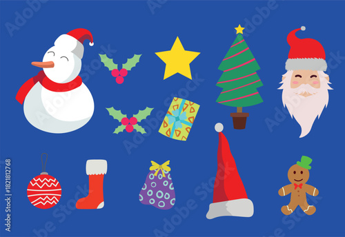 set of christmas vector cartoon icons