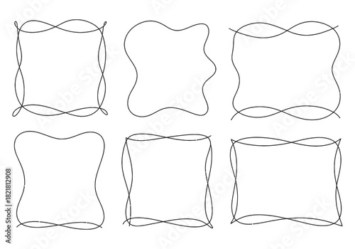 Six hand drawn decorative border frames with wavy and dashed lines