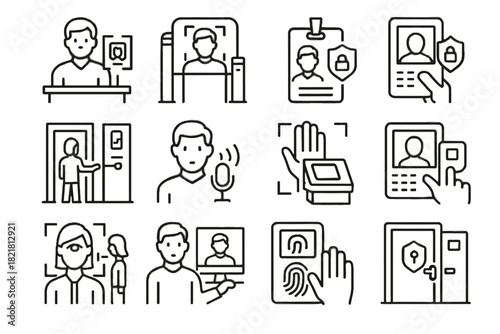 Entry biometric employee fingerprint icon scan vector voice security door icons device