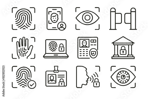 Face icons match digital vector unlock gate pass login biometric retina icon