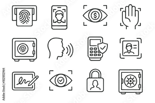 Biometric security scan icon identity retina banking palm vector payment authentication atm