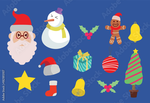 set of christmas vector cartoon icons