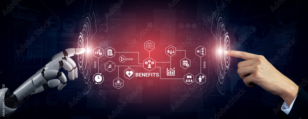 Naklejka premium Artificial intelligence enhances employee benefits structure and financial incentives for improved work flexibility Parse