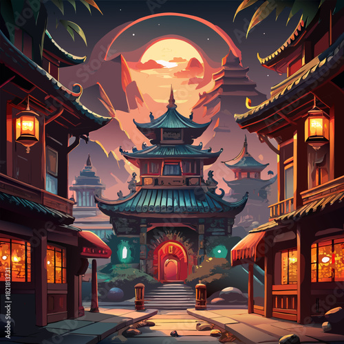 night view of chinese temple