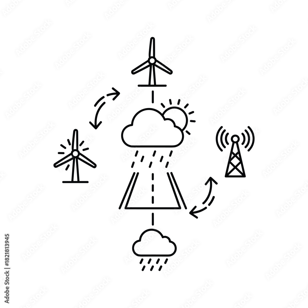 Fototapeta premium Line icon concept of renewable energy cycle and communication