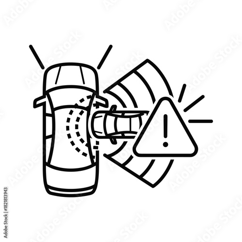 Car warning icon showing collision avoidance system detecting object
