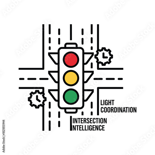 Traffic light intersection control system icon with gear symbol
