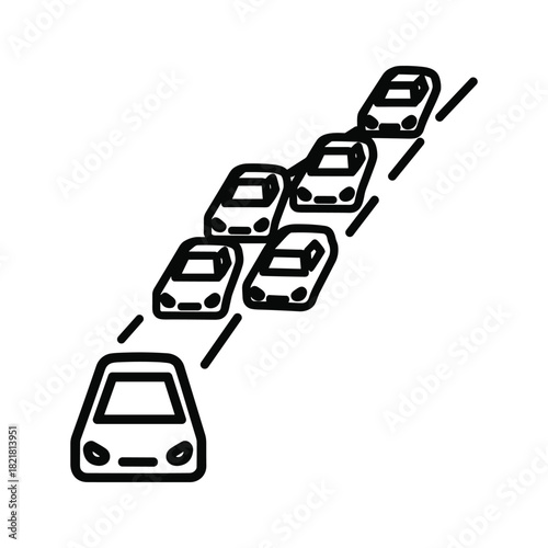 Simple line icon illustrating a traffic jam with multiple cars on road