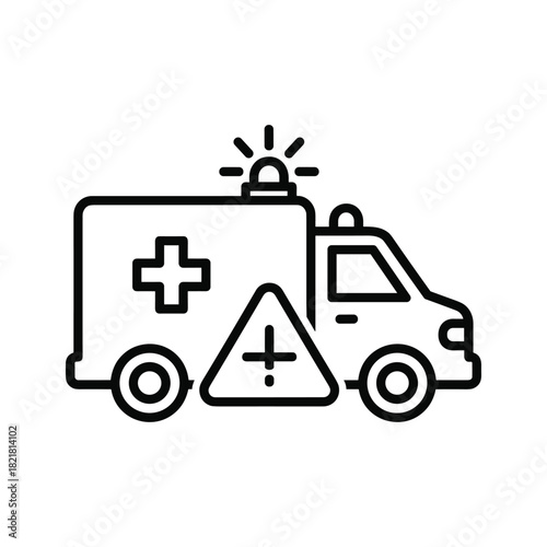 Outline icon of an ambulance with emergency light and medical cross sign