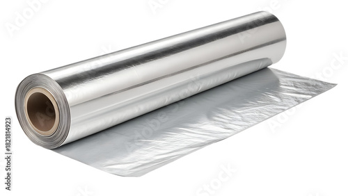Rolled-up aluminum foil isolated on transparent background
