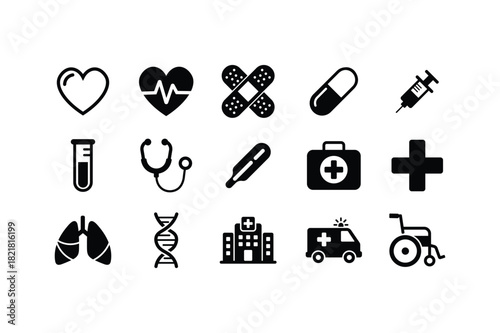 medical icons set – healthcare, hospital, emergency and medicine symbols