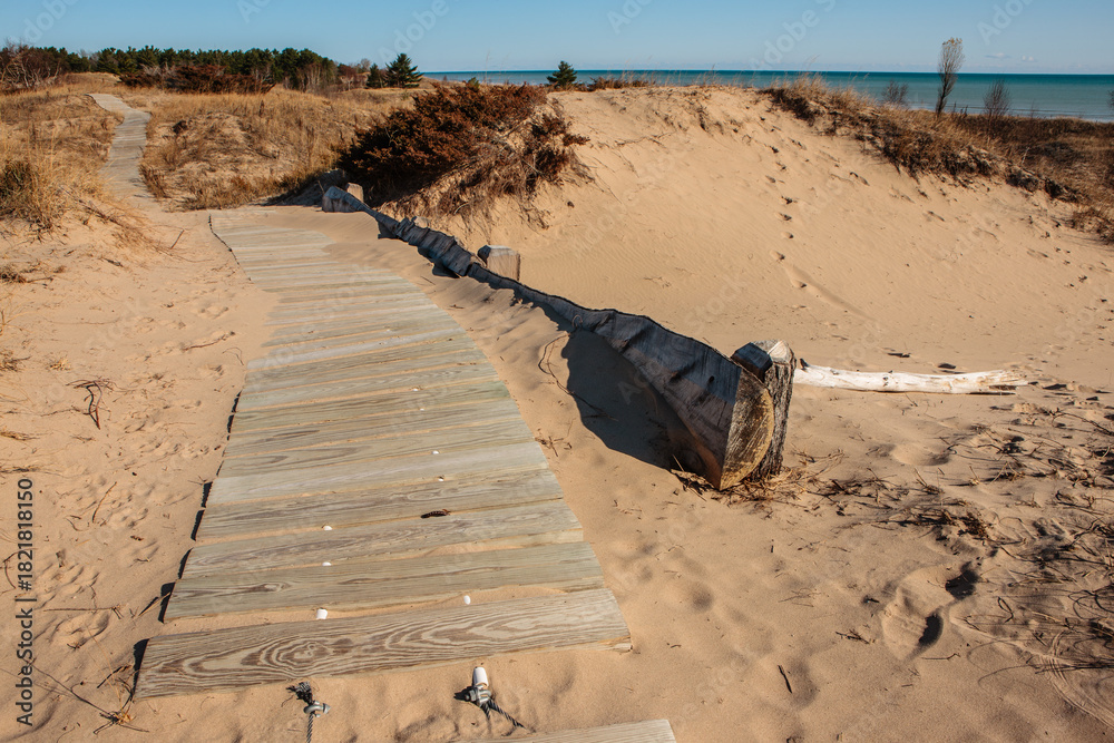 Photography Retaining wall, alongside the cordwalk, prevents sand dune erosion within the Ko