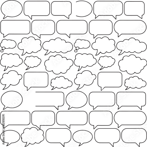 Speech bubble vector icon set. Chat box, message, dialogue, and comment collection.  Communication conversation bubbles for comics.