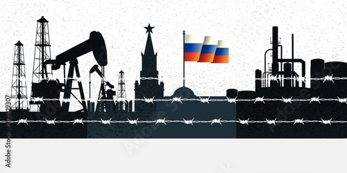 Embargo of Russian oil, Russo-Ukrainian war, sanctions, price cap banner, background concept. Global Partnership, trade, economic, border relationship 	