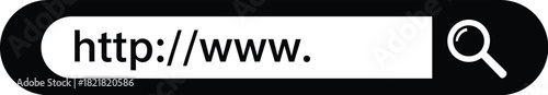 Simple black search bar icon with a website address and magnifying glass