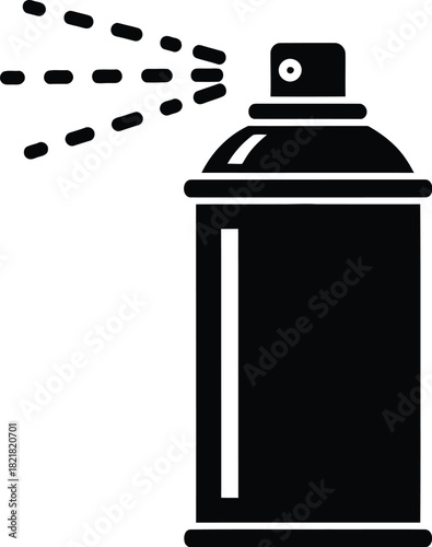A simple black and white icon depicting a spray can in use