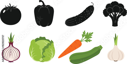 A colorful arrangement of fresh vegetables in a simple illustrative style