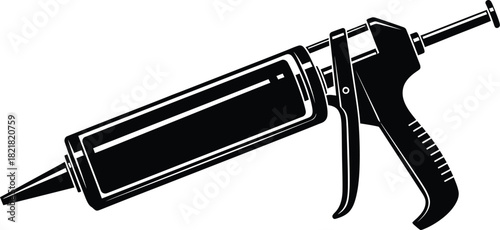 Black and white illustration of a caulking gun a tool for sealant application