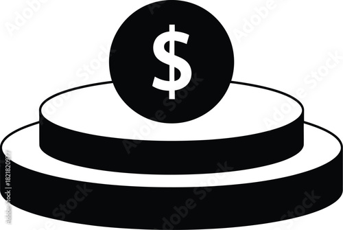 A black dollar sign symbol rests atop a tiered pedestal illustration