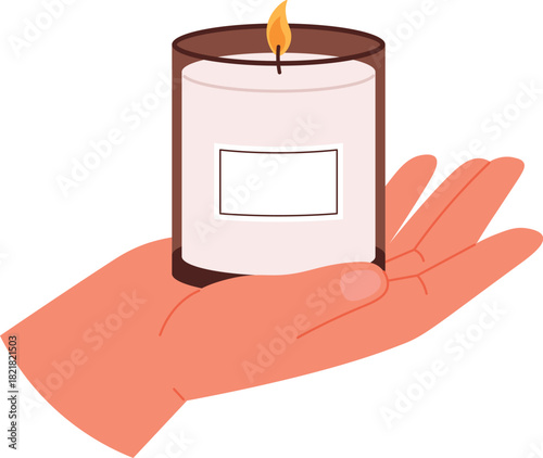 A hand holding a candle in a glass container