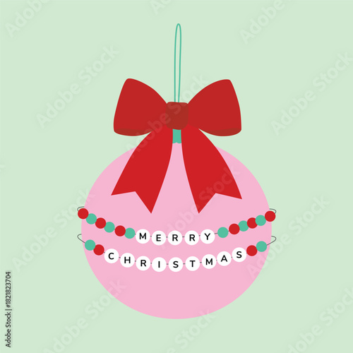 Pink Christmas Ornament Illustration with Bead Friendship Bracelet Lettering