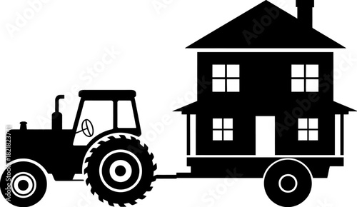 Tractor Pulling House Trailer Relocation Silhouette