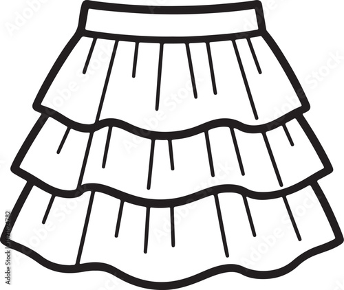 Fashion ruffle skirt flat sketch, layered mini skirt design