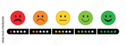 Emoji feedback scale with stars line Icon. Customer's service and evaluation review sign. Angry, sad, neutral and happy emoticon set. Emoticon feedback. Vector illustration