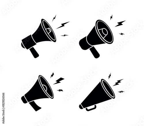 Megaphones icons set. Megaphone icon vector logo design emplate. loudspeaker icon vector. Voice sound speech logo silhouette sign. Set of simple megaphone line icons. Vector illustration