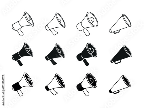 Megaphones icons set. Megaphone icon vector logo design emplate. loudspeaker icon vector. Voice sound speech logo silhouette sign. Set of simple megaphone line icons. Vector illustration