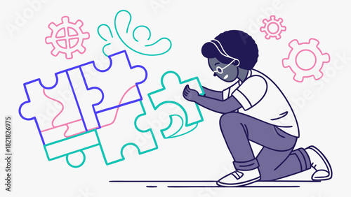 Young Inventor Solving Digital Puzzle Circuits for Innovation Success