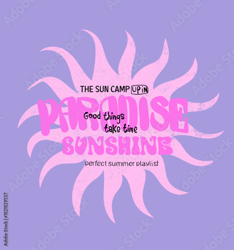 sunshine had art t-shirt design. typography sunshine paradise text artwork. summer beach print design in vector. Girl's graphic t-shirt design.