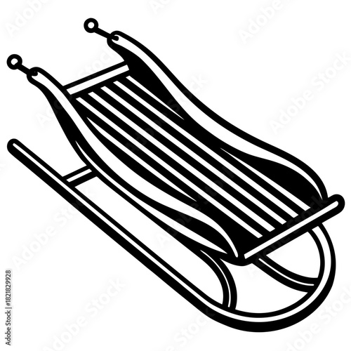 Black and White Illustration of a Classic Toboggan Sled.