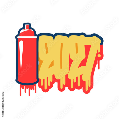 Graffiti Spray Can and Year 2027 Drip Art spray paint