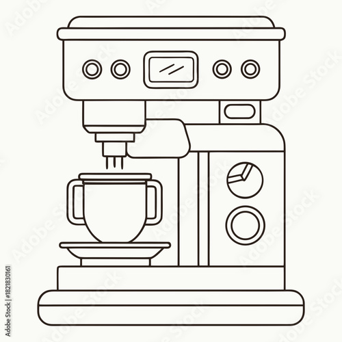 Detailed Line Art Illustration of a Coffee Machine Brewing Coffee.