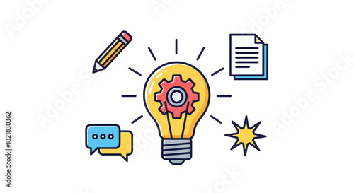 Conceptual illustration depicting the creative process of idea generation, innovation, and strategic problem-solving for business development and project success