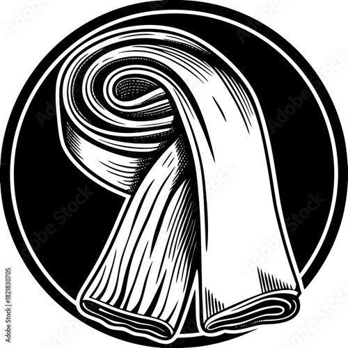 Stylized Martial Arts Belt Emblem in Black and White.