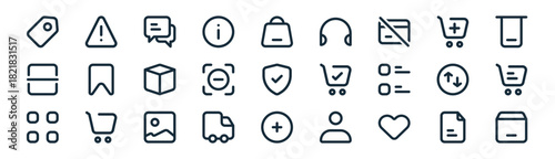 linear ecommerce icon pack. vector thin line icons collection such as statement, error, chat, add to cart, qr code, cart, add, inventory