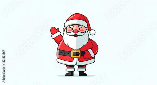 Cheerful Santa Claus waving hello, spreading holiday joy and festive spirit for Christmas cards, social media, and winter promotions