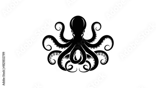 Black octopus silhouette on white background vector illustration
