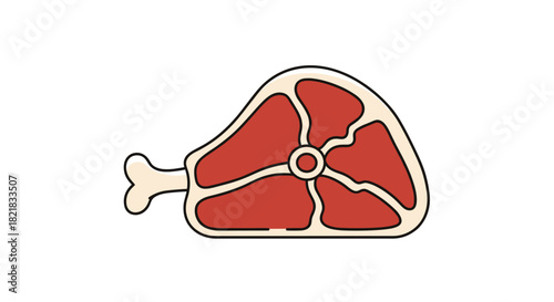 Cartoon illustration of a fresh raw T-bone steak with a bone on a clean white background for butcher shop branding and menus.