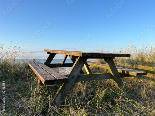 wooden bench on the beach
