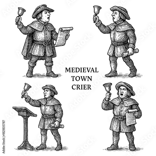 Medieval town crier vintage engraving illustration