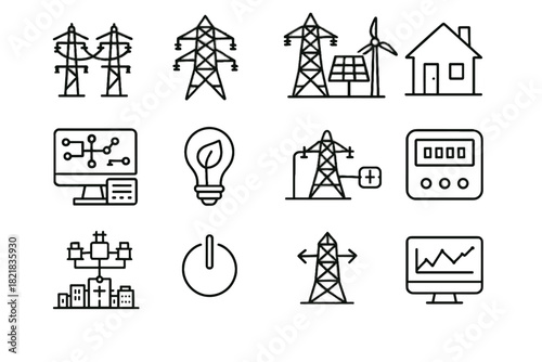 Grid city icon lines vector energy meter distribution smart electricity symbol