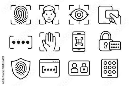 Lock fingerprint login smart shield icons icon access mobile keycard vector dots